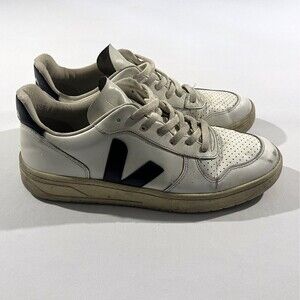Veja V-10 Extra White Black Men's Sz 9 Leather Lace Up Shoes Sneakers Casual